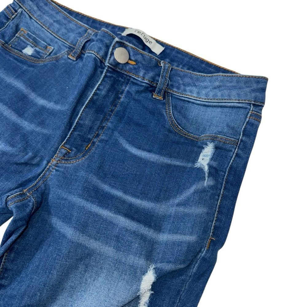 refuge Dark Wash Blue Skinny Distressed Stretchy Jeans with pockets size 6 - Picture 10 of 12